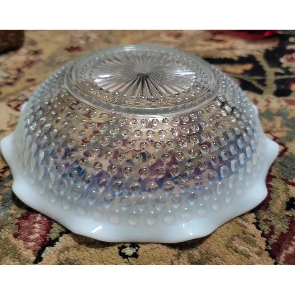 Hobnail Moonstone Opalescent Glass 9.5